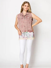 Load image into Gallery viewer, Origami - Stunning Denim Vest with Stripe Sparkle Designs – Raspberry