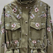 Load image into Gallery viewer, HCB - Hand-Embroidered Floral Retro Drawstring Work Jacket