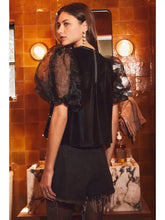 Load image into Gallery viewer, ODDI - Velvet Pearl Embellished Top - BLACK