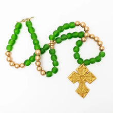 Load image into Gallery viewer, Hidden Truth Jewelry - 34 inch Green African Glass with Amy Cross Necklace