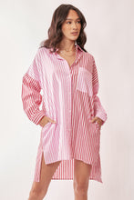Load image into Gallery viewer, Davi & Dani - Multi Color Stripe Mixed Button Front Tunic Shirt