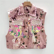Load image into Gallery viewer, HCB - Summer Handmade Beaded Floral Sequin Crop Vest