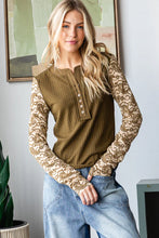 Load image into Gallery viewer, Oli & Hali - HENLEY NECK PRINTED LACE SLEEVES RIB KNIT TOP