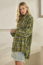 Load image into Gallery viewer, Oli & Hali - WASHED BUTTON DOWN LONG SLEEVE PLAID SHIRT GREEN COMBO