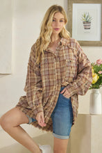 Load image into Gallery viewer, Oli & Hali - WASHED BUTTON DOWN LONG SLEEVE PLAID SHIRT - BROWN COMBO