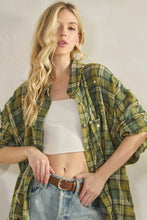 Load image into Gallery viewer, Oli & Hali - WASHED BUTTON DOWN LONG SLEEVE PLAID SHIRT GREEN COMBO