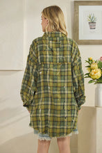 Load image into Gallery viewer, Oli & Hali - WASHED BUTTON DOWN LONG SLEEVE PLAID SHIRT GREEN COMBO