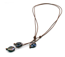 Load image into Gallery viewer, HC Three Cluster Drop Black Tahitian Pearl Necklace