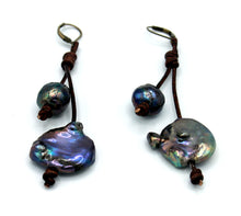 Load image into Gallery viewer, HC- Two Drop Black Pearl Earrings