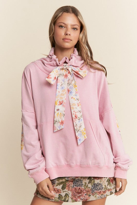 Funnel Neck Pull-over Floral Patchwork Sweater