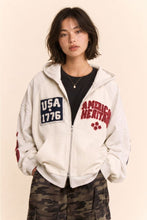 Load image into Gallery viewer, Davi &amp; Dani - USA AMERICAN HERITAGE PATCH ZIP-UP HOODIE Ship 9/28/29
