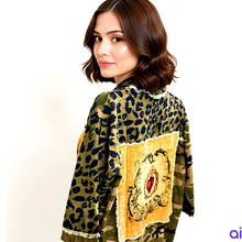 Load image into Gallery viewer, Shacket with Burning Heart Patchwork Print in Leopard Print
