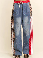 Load image into Gallery viewer, Davi &amp; Dani - Rhinestone Denim Side-Stripe Track Pants
