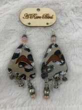 Load image into Gallery viewer, A Rare Bird - Dangling Leopard / Pink Pearl  and Silver Charms Earrings
