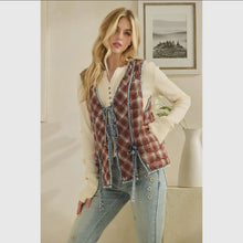 Load image into Gallery viewer, Oli &amp; Hali -Mocha Washed Tie Front Quilted Detail Vest
