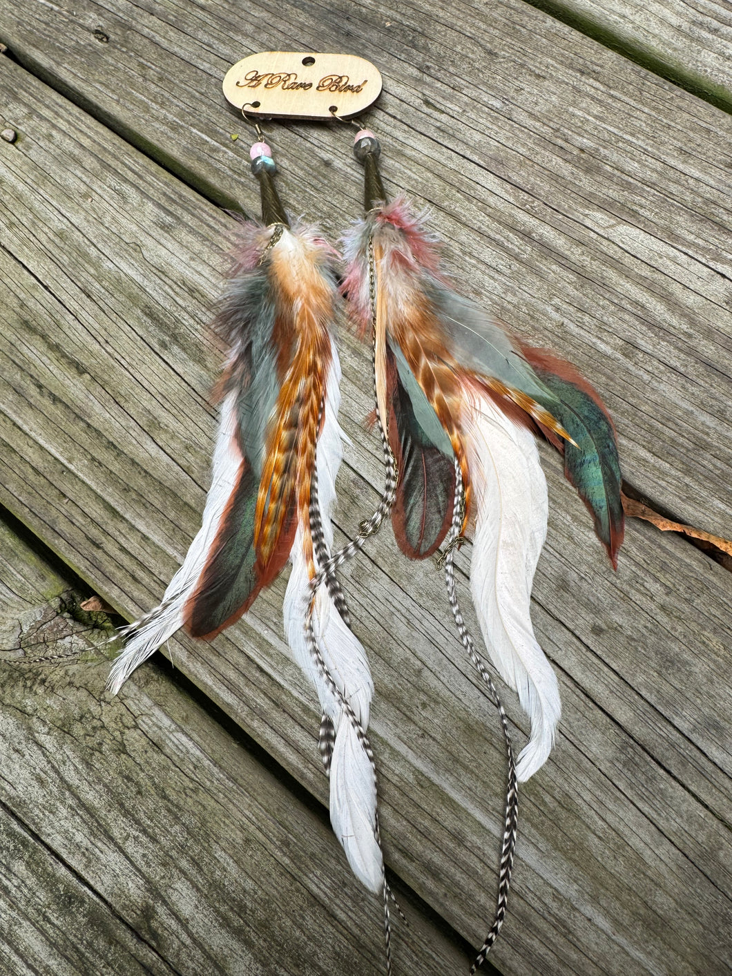 A Rare Bird-Long Fall Color Feather Earring