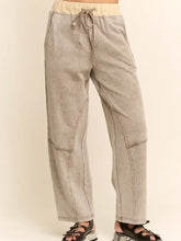 Load image into Gallery viewer, Davi &amp; Dani - Washed French Terry Contrast Waist Barrel Pants Ash Khaki
