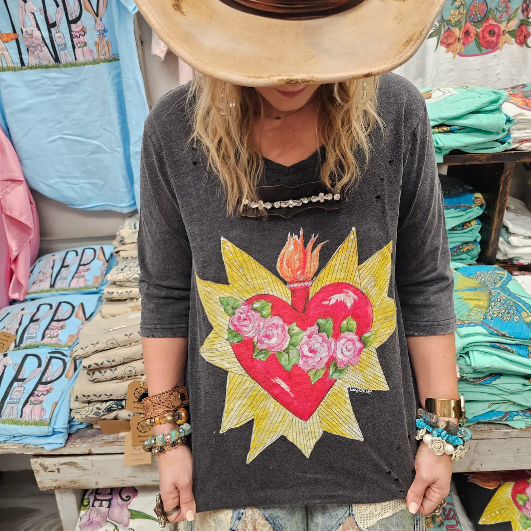A Rare Bird - Blazing Heart 3/4 Sleeve Shirt