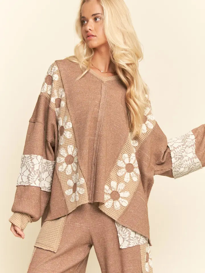 Davi & Dani - Milli  Mix Matched Flower Patch  Top - Mocha