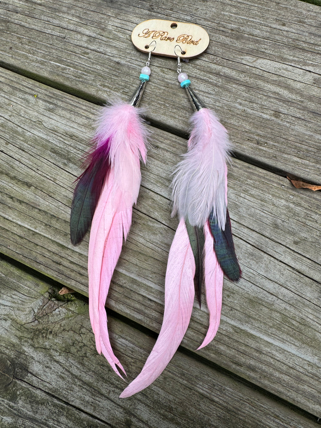 A Rare Bird-Long Pink Feather Earring