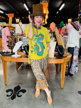 Load image into Gallery viewer, I Love Line -Distressed Tee with Spirit Dragon Print in Chartreuse
