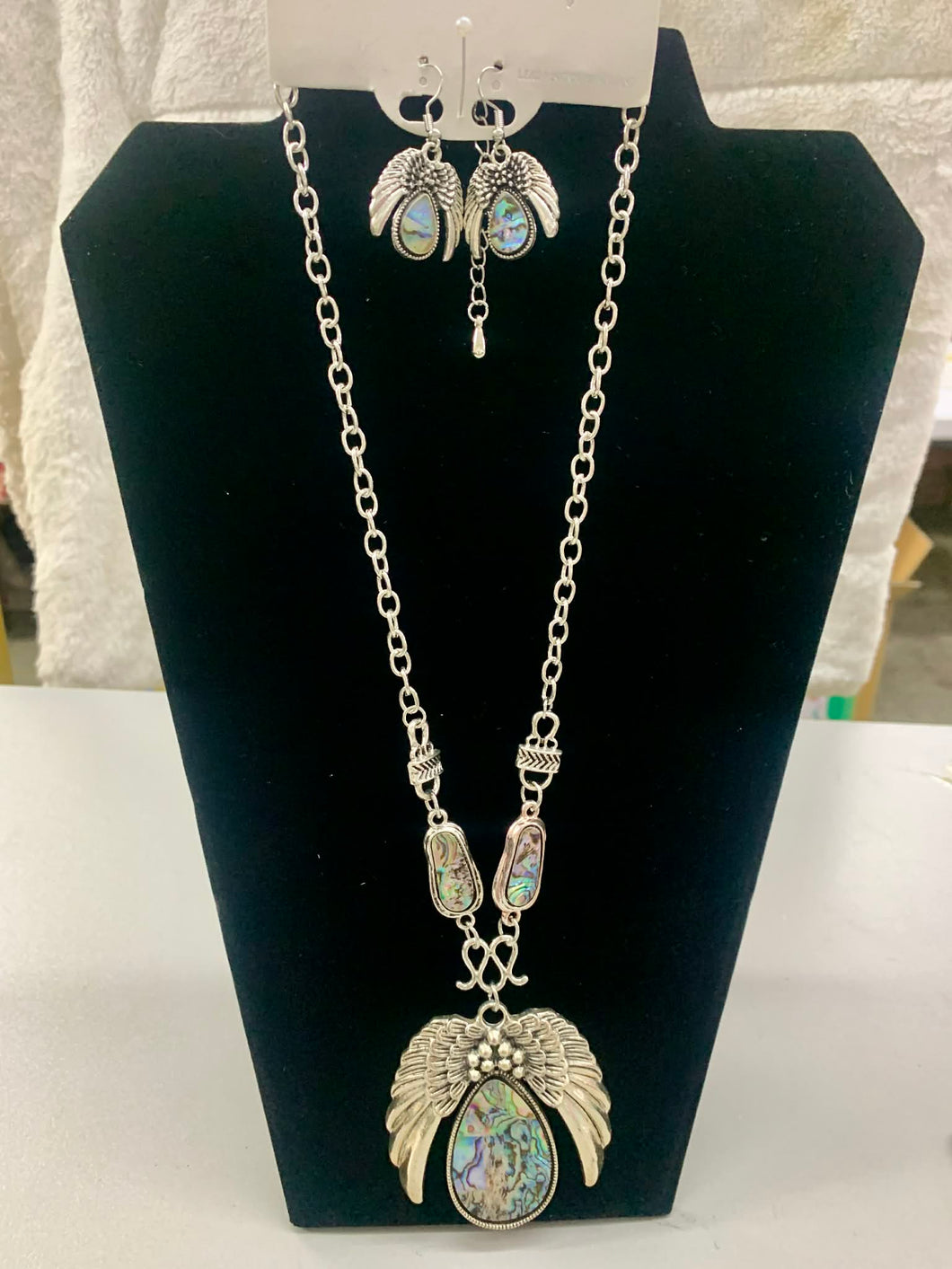 Fashion Jewelry - Marble and Silver Matching Necklace and Earrings Set