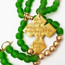 Load image into Gallery viewer, Hidden Truth Jewelry - 34 inch Green African Glass with Amy Cross Necklace
