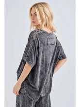 Load image into Gallery viewer, J. Her - Mineral Washed Relaxed Fit Tee with Crochet Detail
