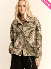 Load image into Gallery viewer, Davi &amp; Dani - Studded Forest Camo Frayed Hem Jacket

