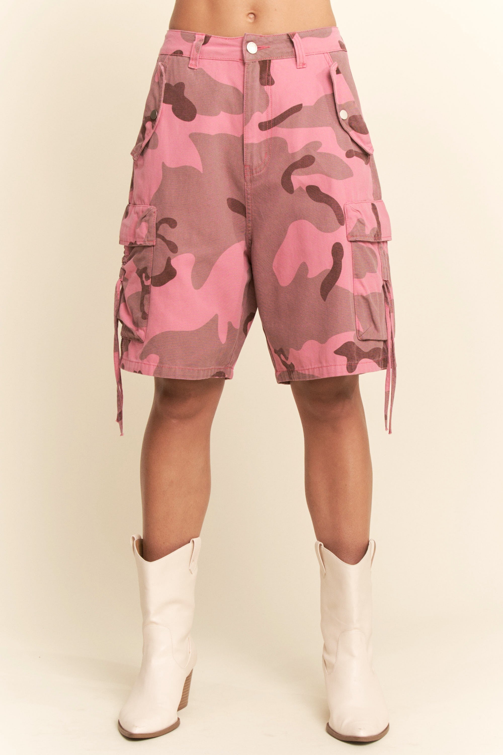 Davi & Dani - Dusty Camo Drawstring Waisted Shorts Relaxed Fit