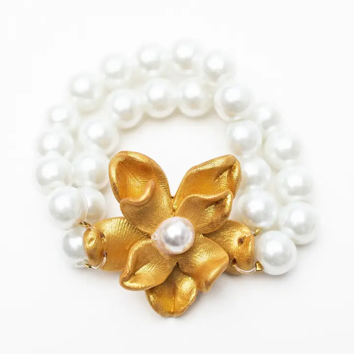 Hidden Truth Jewelry - Pearl Double Strand with Magnolia Pearl Cross Bracelet