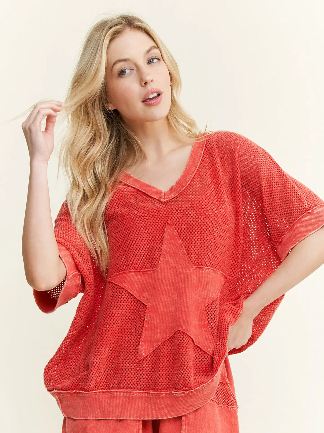J. Her - Mineral washed Star Patched Mesh Knit Vest Top
