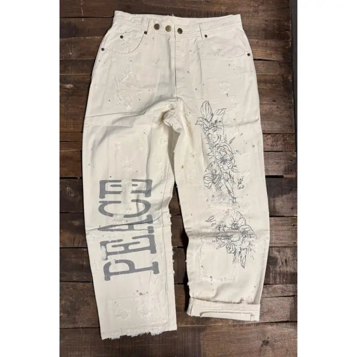 Jaded Gypsy - Peace and Love Jeans - Peace Parchment