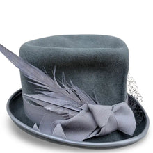 Load image into Gallery viewer, HC - Ashgrove - Petite Gray Victorian Style Furfelt Top Hat
