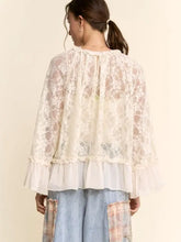 Load image into Gallery viewer, Davi &amp; Dani - Sheer Lace Bell Sleeve Blouse Round Neckline
