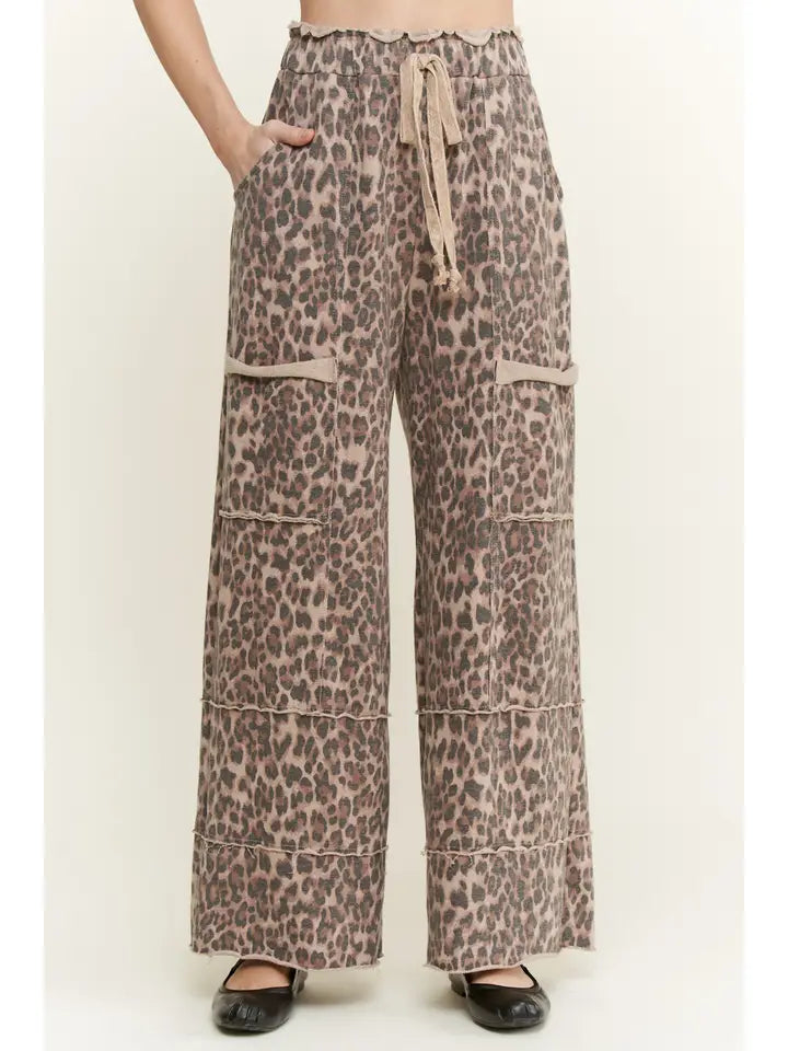 J. Her - Mineral Washed Animal Leopard Wide Leg Pants