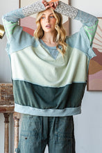Load image into Gallery viewer, Oli &amp; Hali - Washed Colorblock Detail Mix Media Pullover Top
