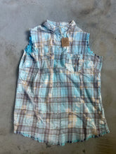 Load image into Gallery viewer, A Rare Bird  - Sleeveless Pearl Snap Bleached Flannel Distressed
