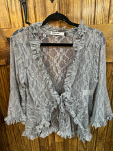 Load image into Gallery viewer, Origami - Sparkly All Lace Cardigan With Ties And Ruffles - Grey
