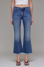 Load image into Gallery viewer, Hidden Jeans - Medium Wash Frayed Hem Cargo Crop Flare
