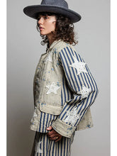 Load image into Gallery viewer, Pol - Striped Sleeves Handcrafted Quilted Patchwork Woven Jacket Blue
