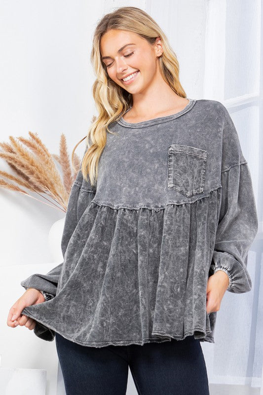 J. Her - Mineral Washed Babydoll Top With Pocket