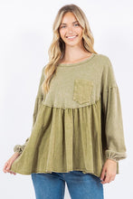 Load image into Gallery viewer, J. Her - Mineral Washed Babydoll Top With Pocket
