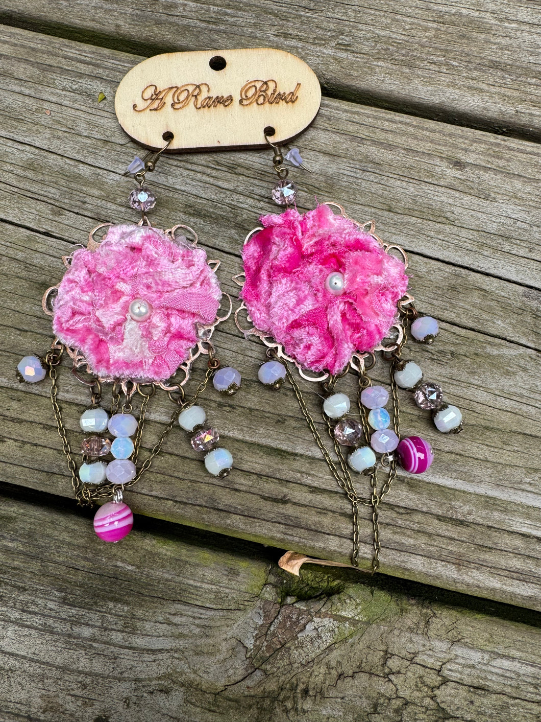 A Rare Bird- Pink Velvet Rose Earrings