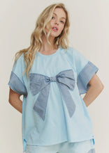 Load image into Gallery viewer, Mineral Washed Chambray Ribbon Bow Top
