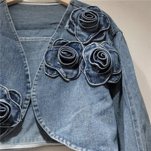 Load image into Gallery viewer, 3D Rose Cropped Denim Jacket Chic Casual Style
