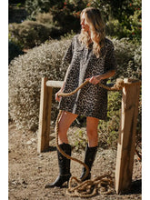 Load image into Gallery viewer, Blue B - Leopard Print Button-Up Denim Dress
