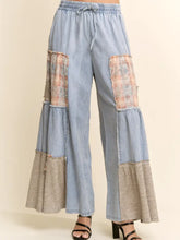 Load image into Gallery viewer, Davi &amp; Dani - Printed Denim Lace Blocked Wide Leg Pants
