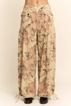 Load image into Gallery viewer, Davi &amp; Dani -Floral Printed Denim Wide Mid High Waist Pant -Tan
