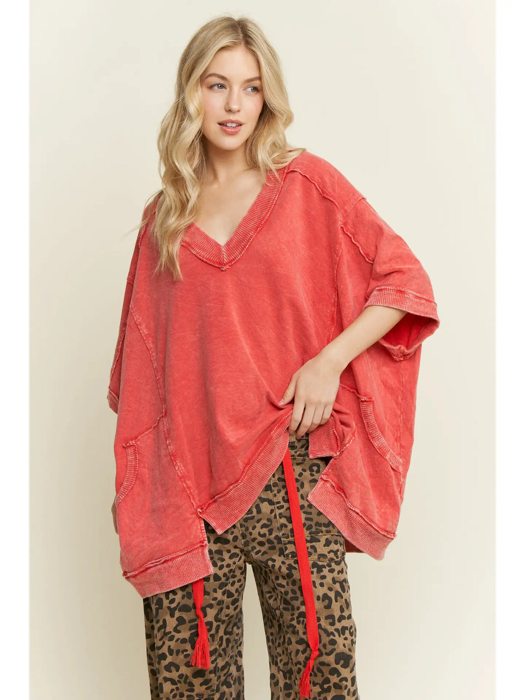 J. Her - Mineral Wash Vneck Overfit Halfsleeve Terry top